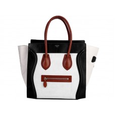 Celine Luggage Medium Tote aus Kalbsleder in Schwarz und Creme / Wildledercreme