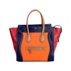 Celine Luggage Medium Tote aus Kalbsleder in Blau/Canvas in Orange