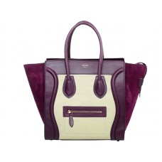 Celine Luggage Medium Tote aus hellbeige/weinrotem Kalbsleder