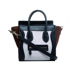 Celine Luggage Mini Tote aus Kalbsleder Schwarz/Wildleder Weiß Braun