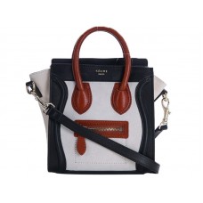 Celine Luggage Mini Tote aus Kalbsleder, Schwarzbraun/Wildledercreme
