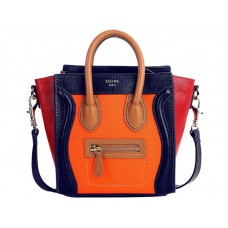 Celine Luggage Mini Tote aus Kalbslederblau/Canvas-Orange