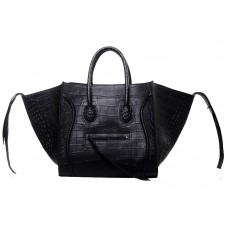 Celine Luggage Phantom Square Tote Bag aus schwarzem Krokodilleder