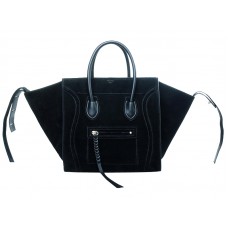 Celine Luggage Phantom Square Tote Bag aus Wildleder, Schwarz