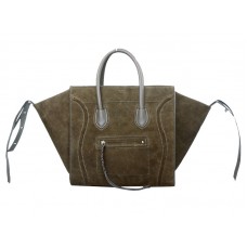 Celine Luggage Phantom Square Tote Bag, Wildleder, Olivgrün