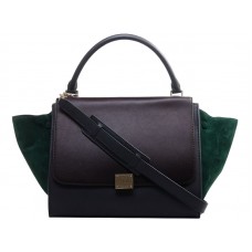 Celine Trapeze Schultertasche Kalbsleder Braun / Wildleder Grün