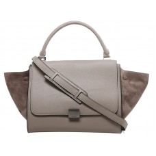Celine Trapeze Schultertasche aus Kalbsleder mit Wildlederbesatz, Grau