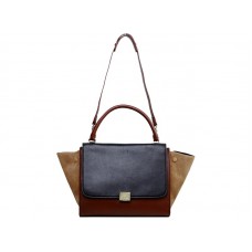 Celine Trapeze Schultertasche, mehrfarbiges Kalbsleder, Schwarz/Weinrot/Braun