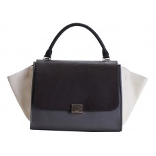 Celine Trapeze Schultertasche, mehrfarbiges Kalbsleder, Schoko/Grau/Creme