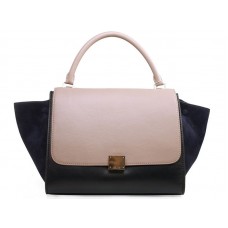 Celine Trapeze Schultertasche, mehrfarbiges Kalbsleder, Rosa/Schwarz/Wildleder, Blau