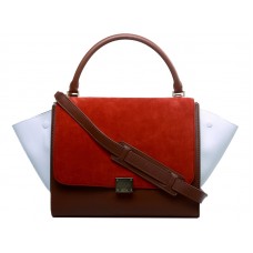 Celine Trapeze Schultertasche, mehrfarbiges Kalbsleder, Rot/Braun/Weiß