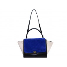 Celine Trapeze Schultertasche, mehrfarbiges Kalbsleder, Königsblau