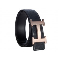 Hermès Togo Ledergürtel mit Everose-H-Schnalle, Schwarz
