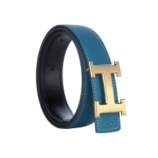 Hermes Togo Ledergürtel mit goldener H-Schnalle, blau