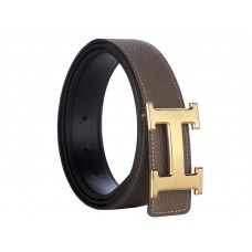 Hermes Togo Ledergürtel mit goldener H-Schnalle, Khaki