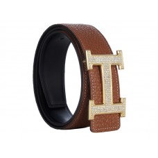 Hermes Togo Ledergürtel mit goldener H-Schnalle und Diamantbesatz, braun