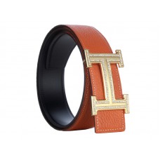 Hermes Togo Ledergürtel mit goldener H-Schnalle und Diamantbesatz, orange