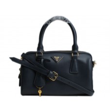 Prada Saffiano Kalbsleder Henkeltasche, mittelgroß, dunkelblau
