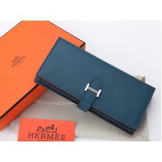 Hermès Epsom Original Kalbsleder Bearn Japonaise Bi-Fold Geldbörse Dunkelblau