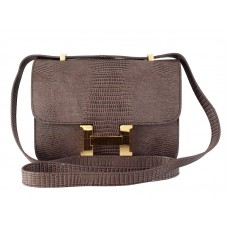Hermès Constance 23 Schultertasche aus schokoladenbraunem Eidechsenleder