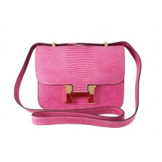 Hermès Constance 23 Schultertasche aus rosafarbenem Eidechsenleder