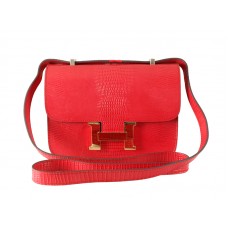 Hermès Constance 23 Schultertasche aus rotem Eidechsenleder