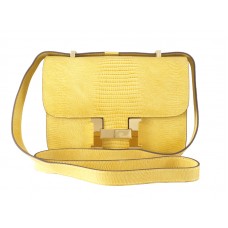 Hermès Constance 23 Schultertasche aus gelbem Eidechsenleder