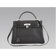 Hermès Kelly 32 cm Togo-Leder Clemence Schwarz