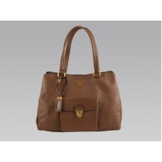 Prada Kuhleder-Tragetasche, mittelgroß, mit Vordertasche, braun