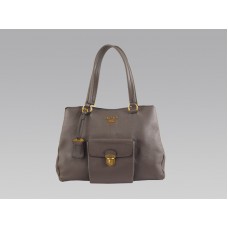 Prada Kuhleder-Tasche, mittelgroß, mit Vordertasche, Grau