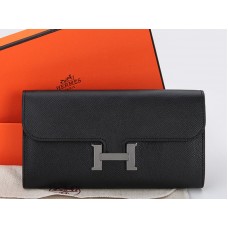 Hermès Epsom Original Kalbsleder Constance Lange Geldbörse Schwarz
