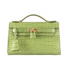 Hermès Matte Kelly Pochette Krokodilgrün