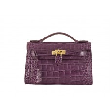 Hermès Matte Kelly Pochette Krokodil Lila