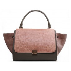 Celine Trapeze Schultertasche, mehrfarbiges Krokodilleder, Braun/Khaki/Wildlederbraun