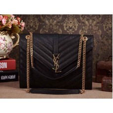 Yves Saint Laurent Klassisch große Monogramm-Umhängetasche aus schwarzem Matelasse-Leder mit Grain-de-Poudre-Struktur