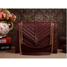 Yves Saint Laurent klassische große Monogramm-Umhängetasche aus dunkelmagentafarbenem Grain de Poudre-strukturiertem Matelasse-Leder