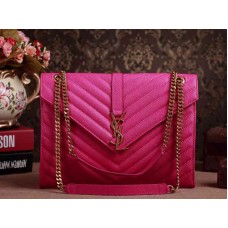 Yves Saint Laurent Classic Large Monogram Satchel in Fuchsia Powder Grain Lipstick Textured Matelasse Leather