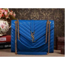 Yves Saint Laurent Klassische große Monogram Satchel in königsblauem gestepptem Leder mit Grain-de-Poudre-Struktur.