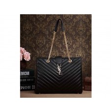Klassische Yves Saint Laurent Monogram Einkaufstasche aus schwarzem, gestepptem Lammleder