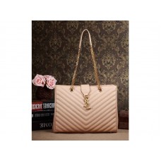 Yves Saint Laurent Classic Monogram Shopping Bag aus dunkelbeigem, gestepptem Leder mit Grain-de-Poudre-Struktur.