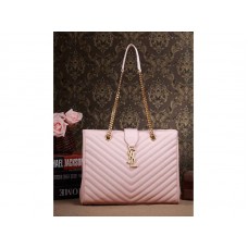 Yves Saint Laurent Classic Monogram Einkaufstasche aus rosafarbenem Grain de Poudre-strukturiertem Matelasse-Leder