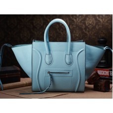 Celine Luggage Phantom Square Tote Bag aus Togo-Leder, hellblau