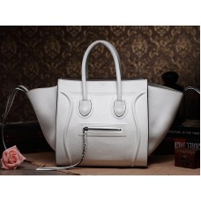 Celine Luggage Phantom Square Tote Bag aus Togo-Leder, Weiß
