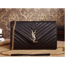 YSL Medium Monogram Satchel, schwarzes, genarbtes, puderfarbenes, gestepptes Leder