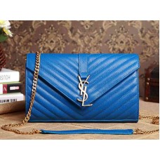Ysl Medium Monogramme Satchel Blue Grain Poudre Strukturiertes Matelasse-Leder