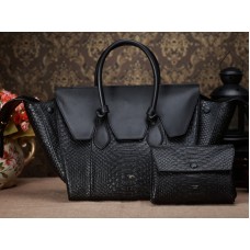 Celine Tie Nano Henkeltasche aus schwarzem Pythonleder
