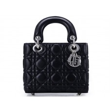 Dior Nano Ledertasche, silberfarbene Beschläge, Schwarz