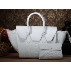 Celine Tie Nano Henkeltasche aus weißem Pythonleder
