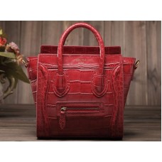 Celine Luggage Mini Tote aus rotem Kalbsleder mit rotem Krokodilleder