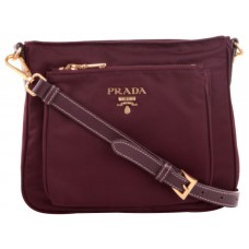 Prada Tessuto Saffian Nylon mit Leder Umhängetasche Burgunderrot